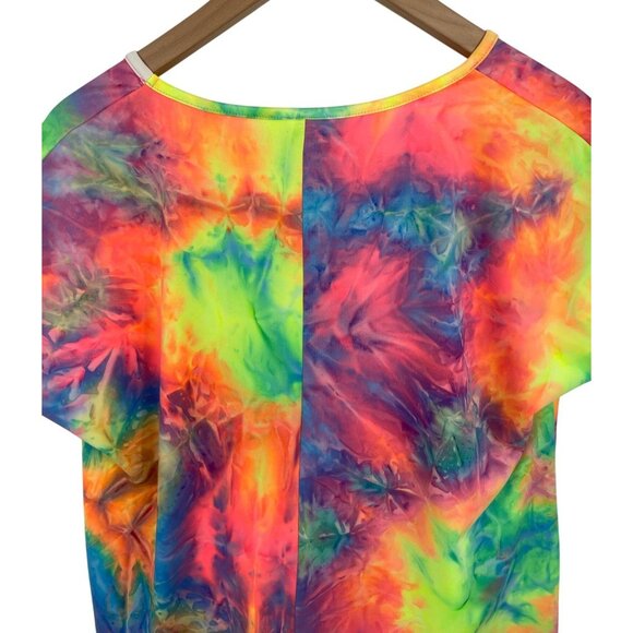 Tie-Dye Rainbow Short Sleeve Tunic Top w/Front Knot Detail Womens Size Large - Picture 5 of 6